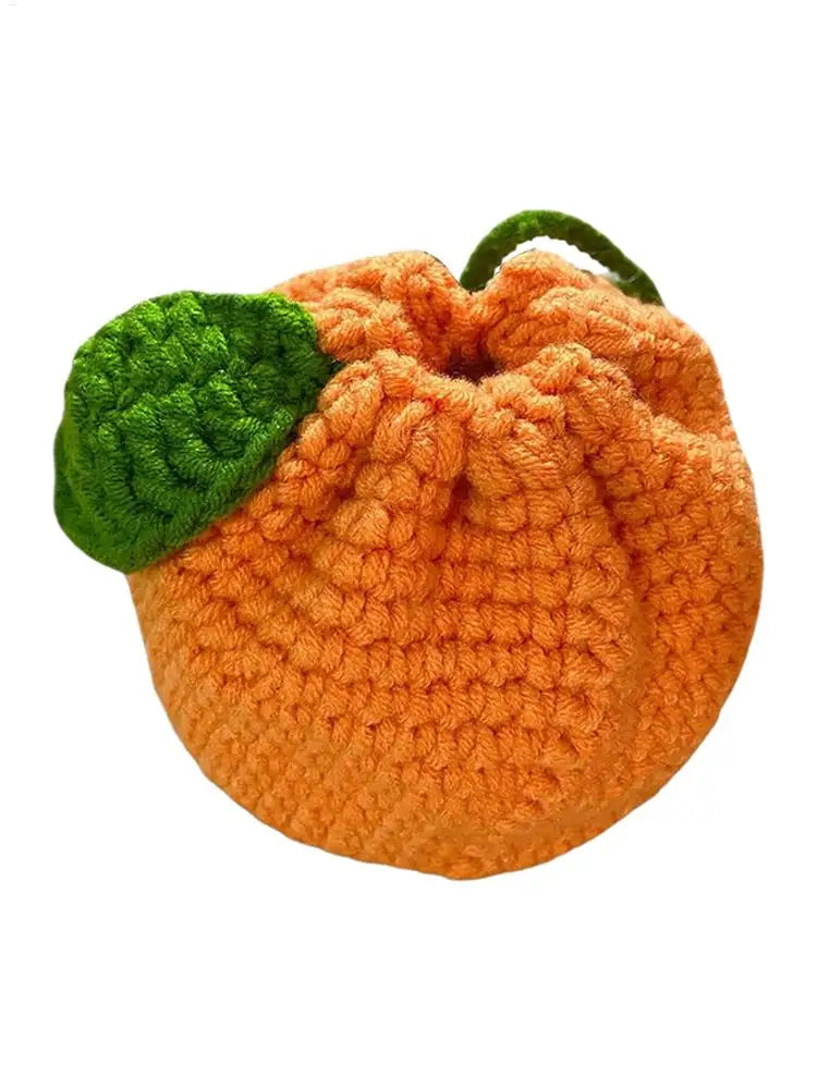 Orange Coin Purse Crochet Drawstring Bag Cute Drawstring Orange-Shaped Cute Wallet Crochet Tangerine Bag For Coin Chargers