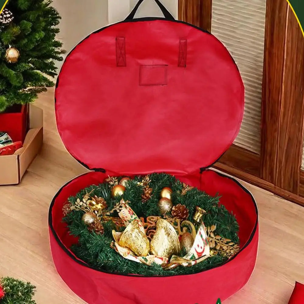 60Cm Christmas Wreath Storage Bag  with Thickened Oxford Cloth Seasonal Holiday Wreath Storage Container  with Handle and Zipper