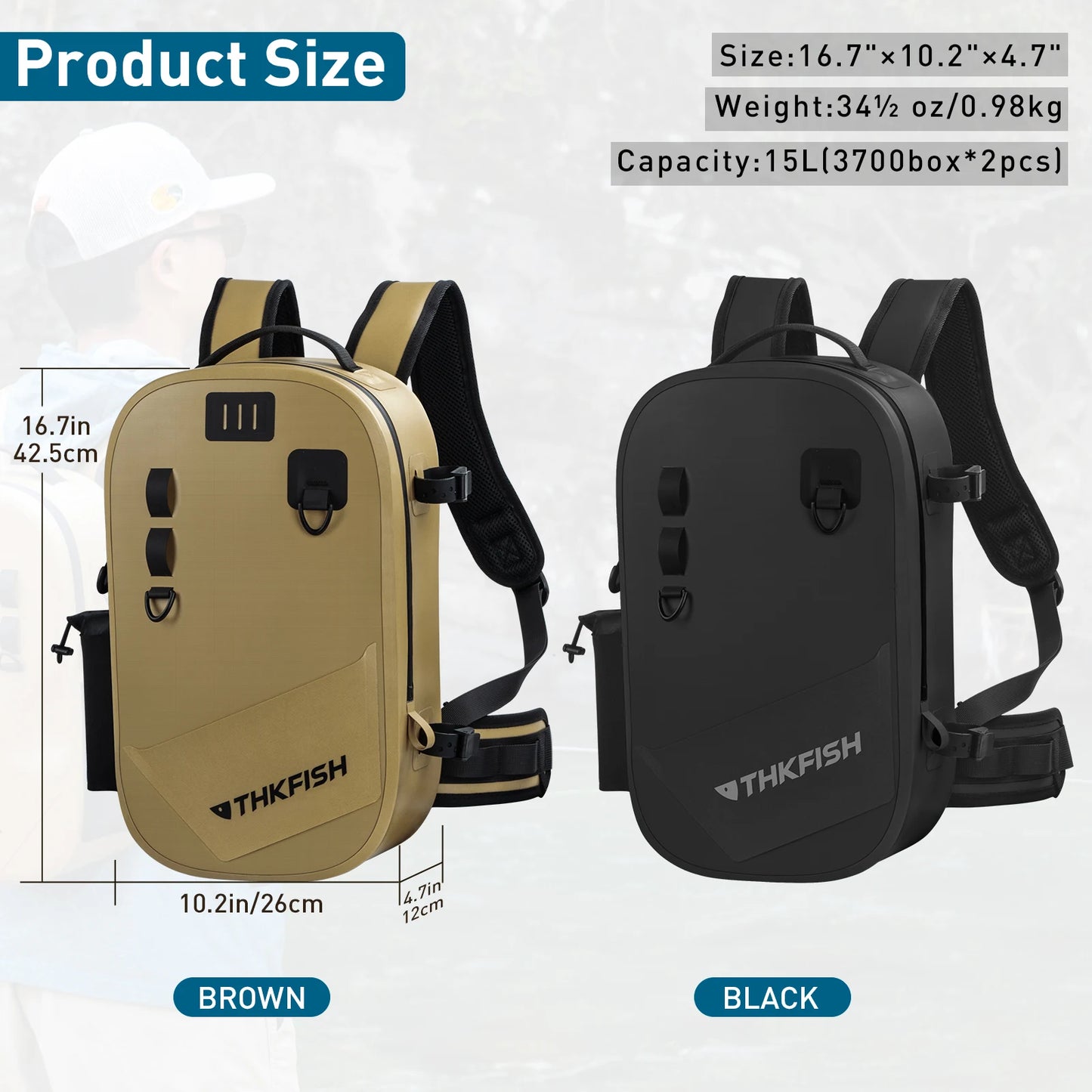 THKFISH IPX8 Waterproof Fishing Backpack Fly Fishing Bag Brown Fishing Tackle Storage Bags Outdoor Climbing Hiking Backpacks