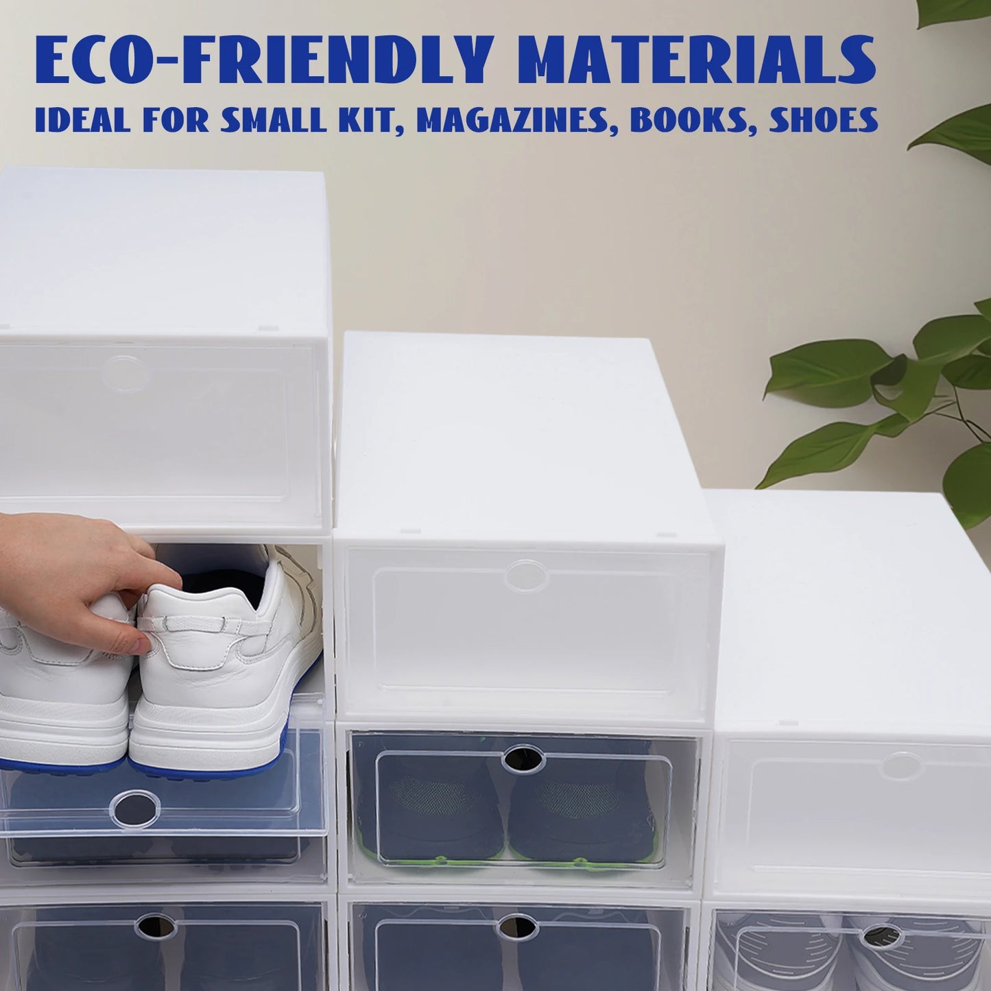24pcs/set Transparent Plastic Shoe Case  Large Thickened Shoe Box Stackable Organizer Drawer Shoe Rack White