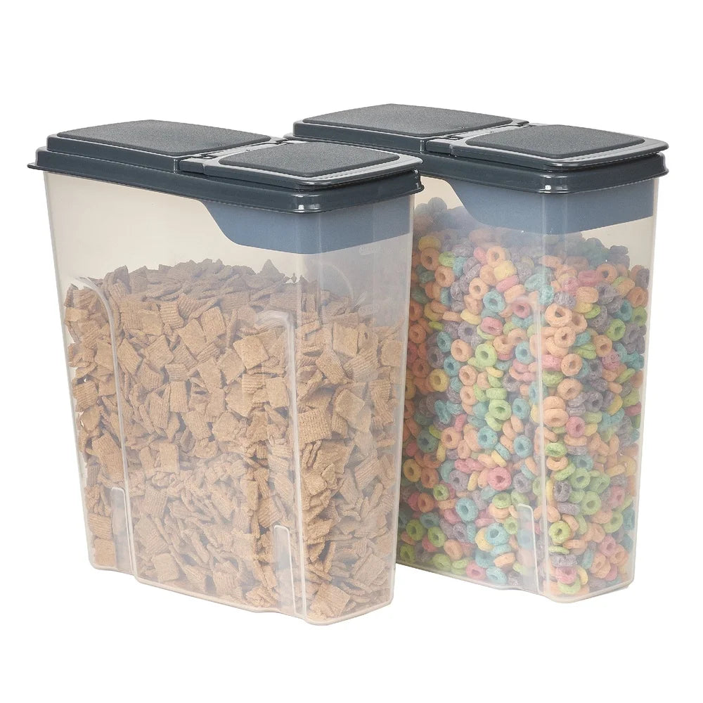 2-Pack Plastic Cereal Dispenser Containers 6 Quart Easy Grip Flip Lid Dry Food Storage Organizer