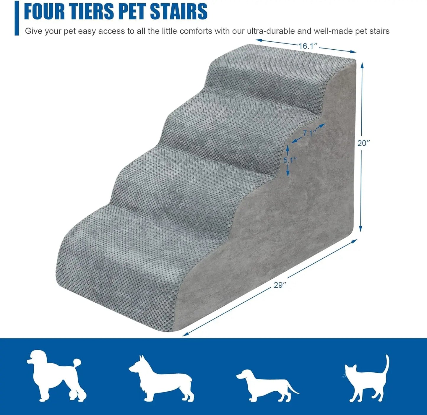 Dog Stairs For Small Dogs - High Density Foam Dog Ramp, Extra Wide Pet Steps With Non-Slip Bottom For High Beds, Couche And