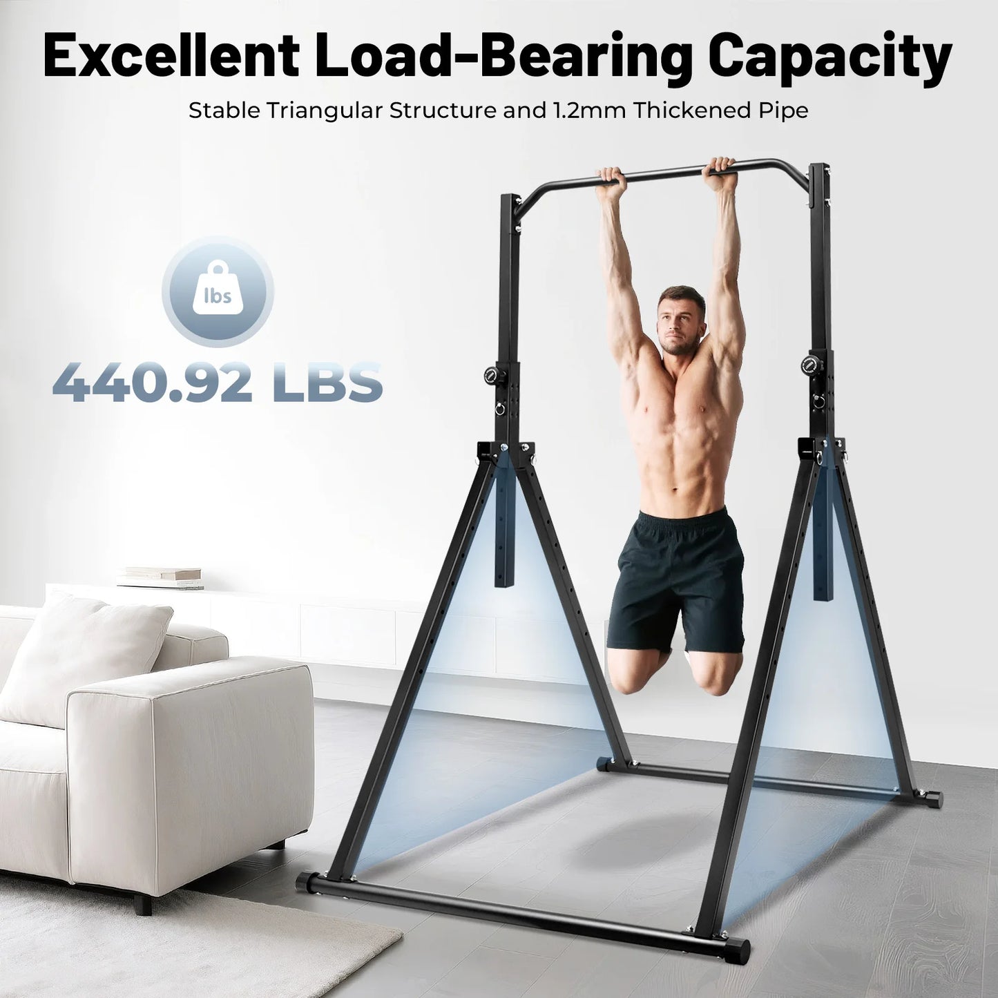 Black Triangular Pull Up Station Adjustable Height Carbon Steel Pull Up Bar for Home Gym Strength Training Equipment