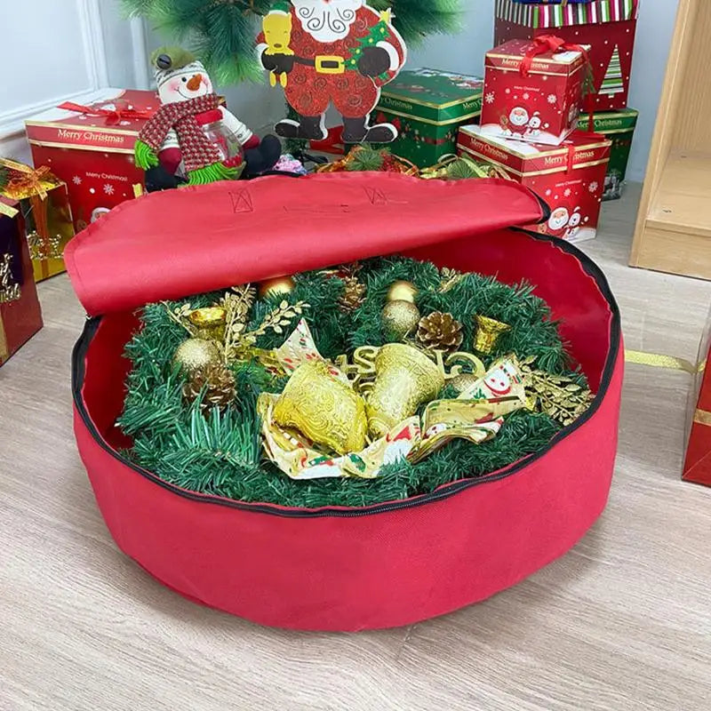 60Cm Christmas Wreath Storage Bag  with Thickened Oxford Cloth Seasonal Holiday Wreath Storage Container  with Handle and Zipper
