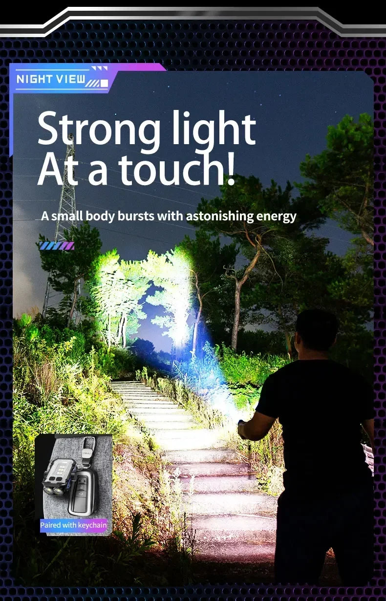 Mini LED Keychain Light Portable Magnetic EDC Flashlight Outdoor Camping Fishing Emergency Work Hat Clip Lamp With FingertipGyro