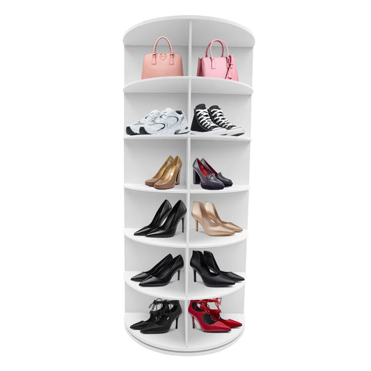 24 Pairs 6-Tier White Rotating Shoe Rack Free Standing Shoe Rack Shoe Organizer for Entrance Livingroom Bedroom Cloakroom