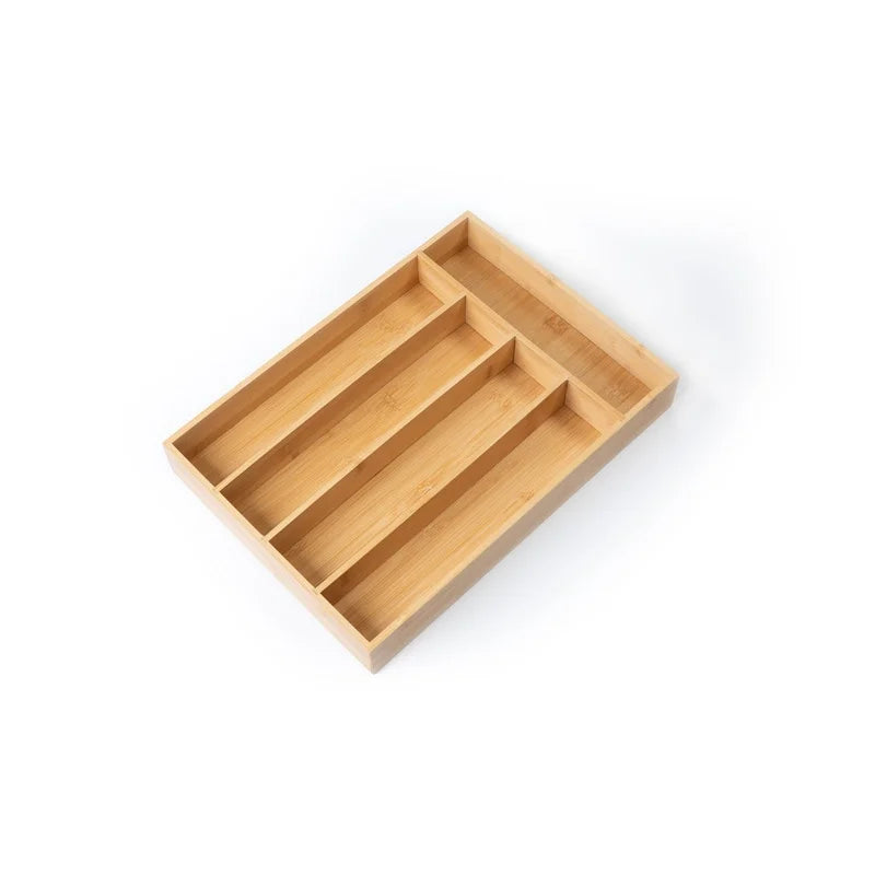 Natural Bamboo Silverware Organizer Drawer Divider 5 Compartments Kitchen Office Utensils Storage Sustainable Durable Elegant