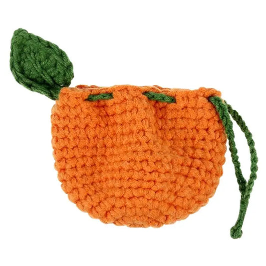 Orange Coin Purse Crochet Drawstring Bag Cute Drawstring Orange-Shaped Cute Wallet Crochet Tangerine Bag For Coin Chargers
