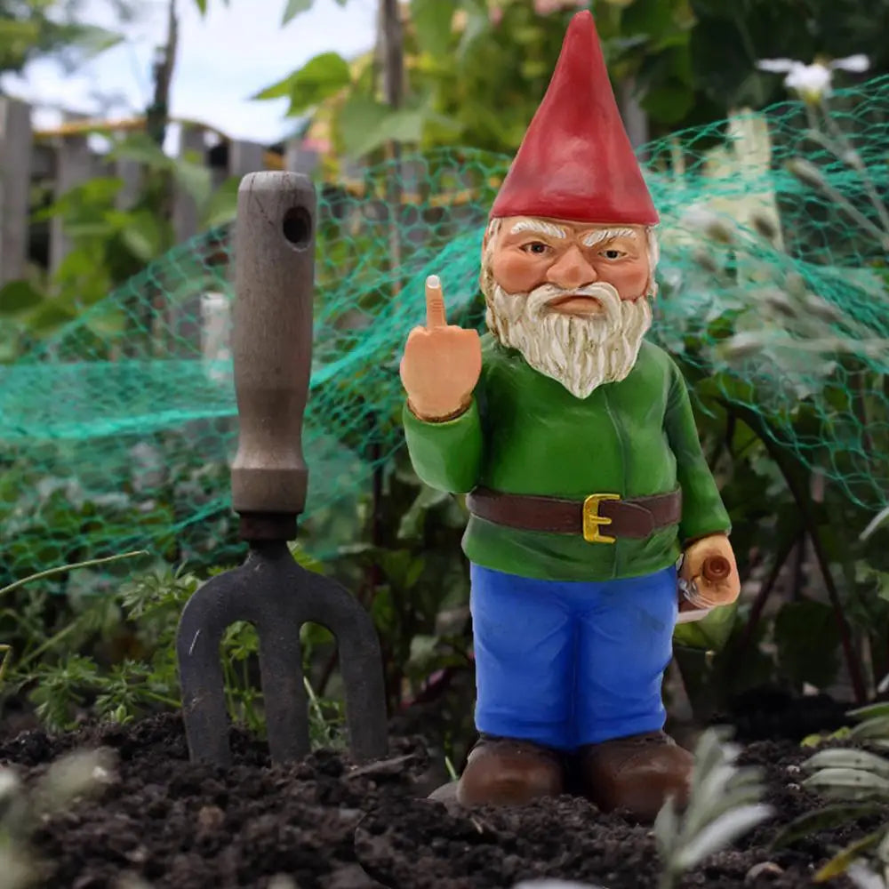Naughty Garden Gnome Funny Middle Finger Garden Gnome Go Away Lawn Gnome Statue for Garden Decoration