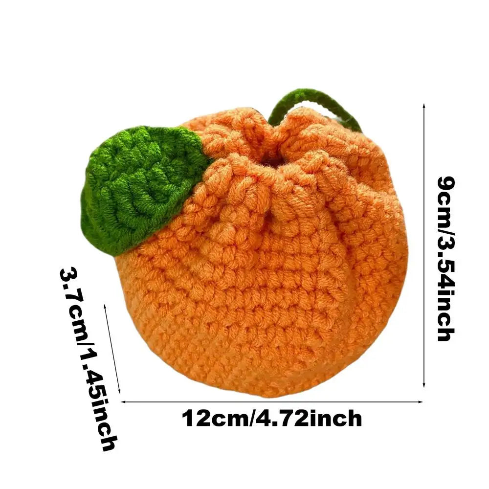 Orange Coin Purse Crochet Drawstring Bag Cute Drawstring Orange-Shaped Cute Wallet Crochet Tangerine Bag For Coin Chargers