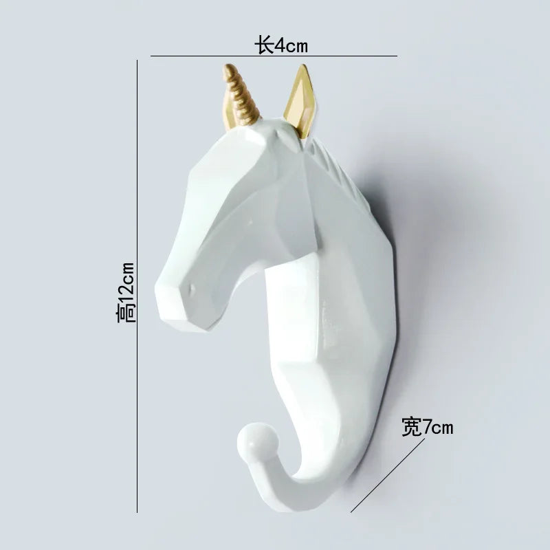 Animal Head Resin Key Hook Decor Holder Clothing Deer Elephant Unicorn Rhinoceros Racks Hook Coat Bag Hanger Cap Decor Home Wall