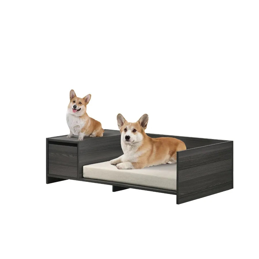Esme Ash Gray 47 Wide Modern Comfy Pet Bed with Cushion and Side Storage Compartment