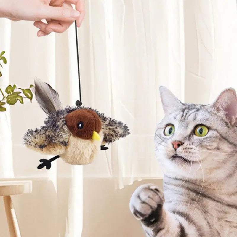 Flapping Bird Cat Toy Touch-Activated Lifelikes Sparrow Snowy Owl Chirping Cat Toy For Indoor Interactive Relieve Boredom