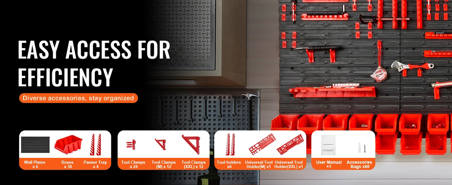 SucceBuy Wall Mounted Storage Bins 30/48Bin Parts Rack Organizer Garage with Wall Panels Hooks Plastic Shop Tool for Screw Nails