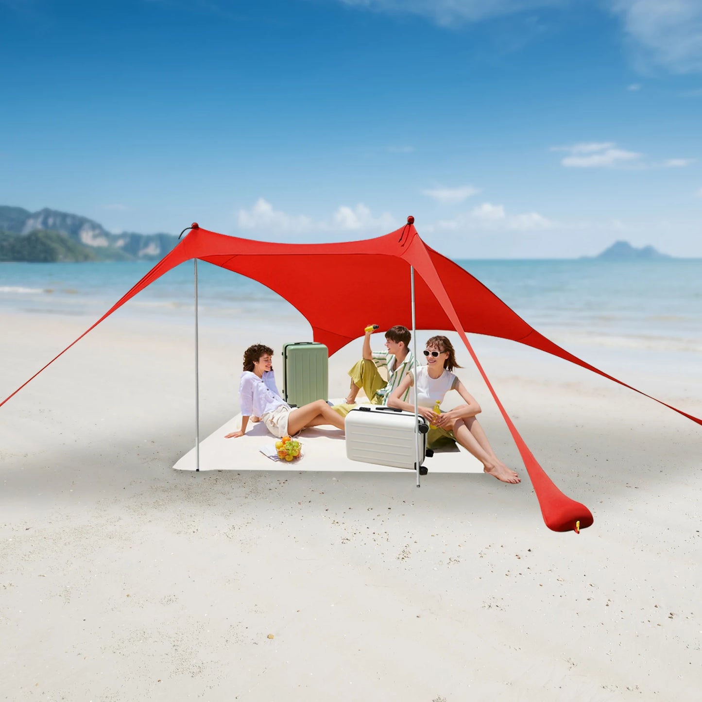 Red 2m * 1.6m Beach Elastic Sunshade Outdoor Tent for Beach Camping For 2-3 People For Beach Camping Fishing Backyard Picnic