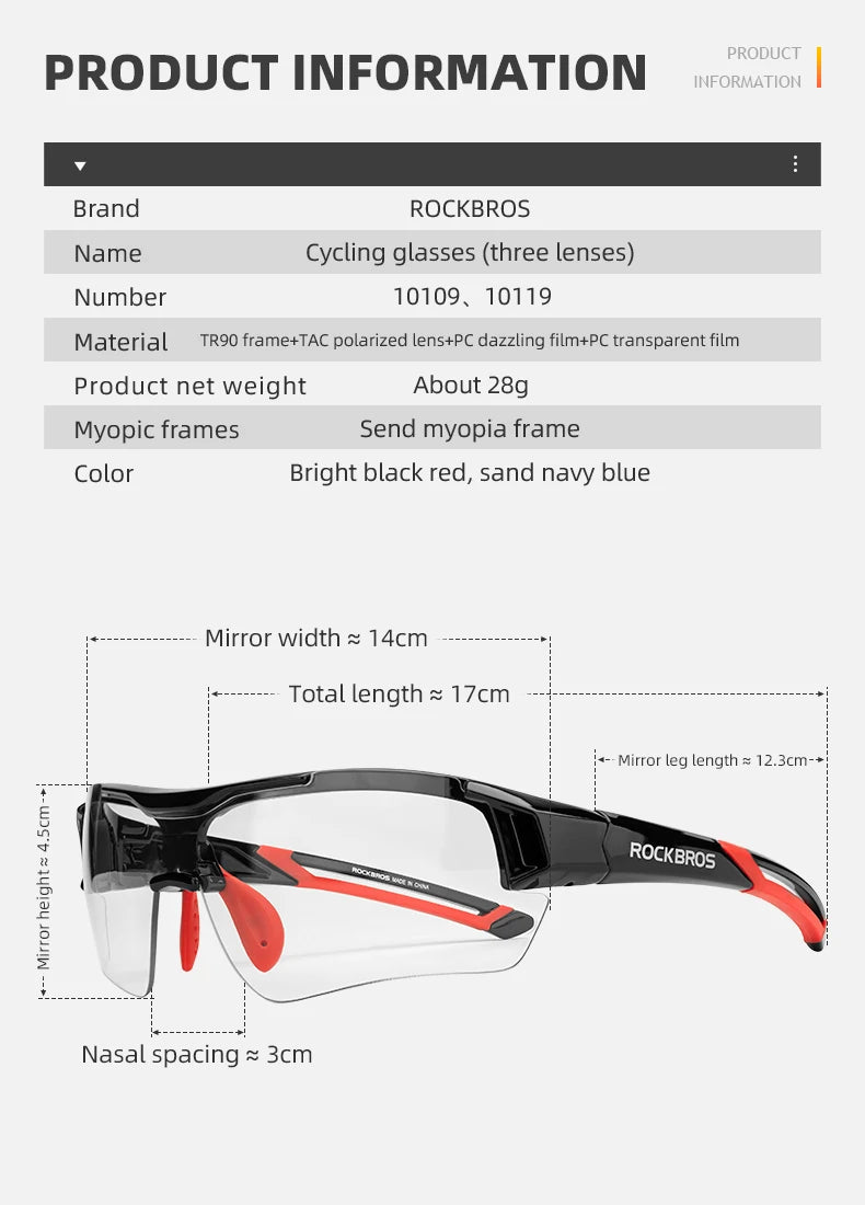 ROCKBROS Bicycle Glasses TAC Polarized Ultra-light Removeable Frame Non-slip Comfortable Bicycle Sunglasses Cycling Equipment
