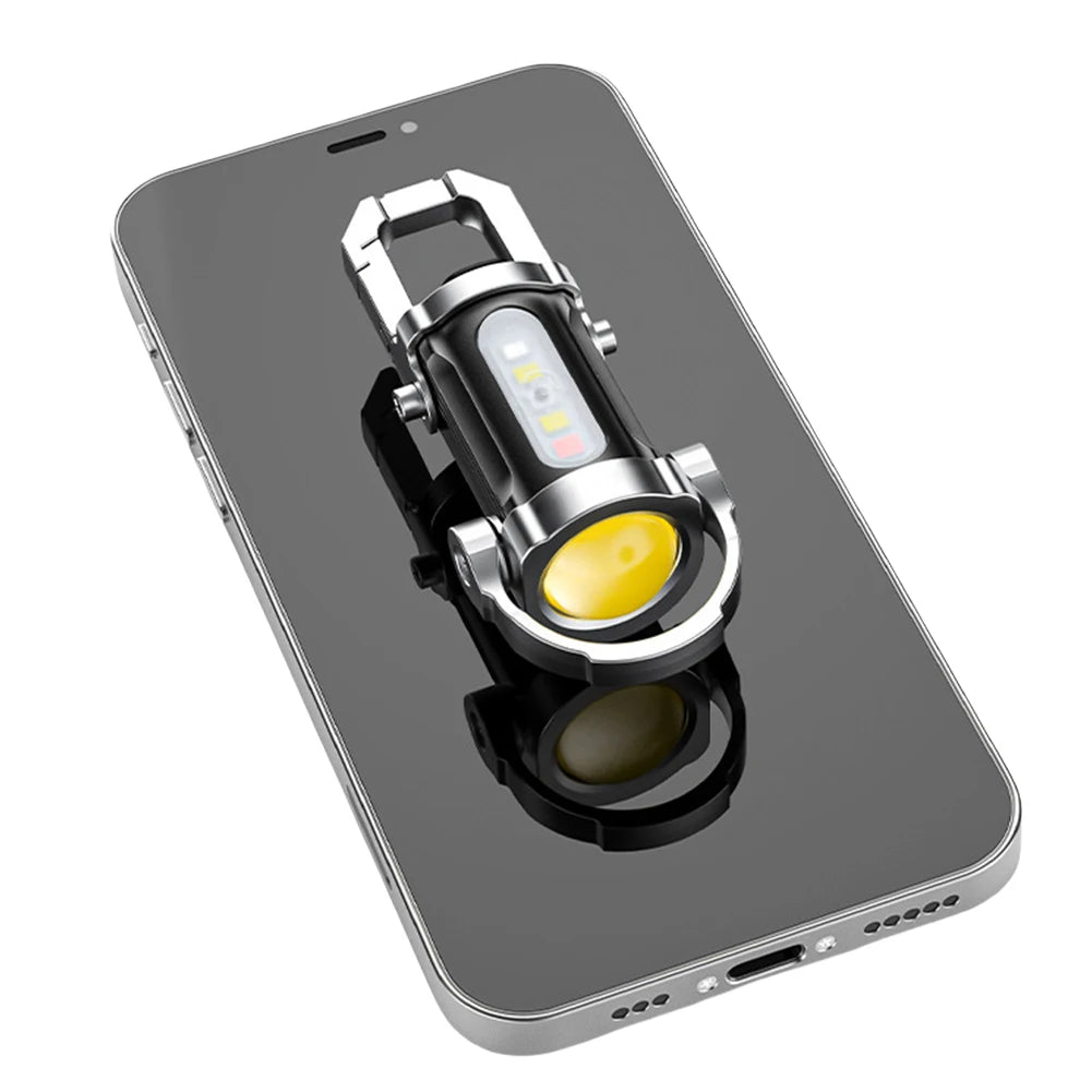 COB LED Keychain Flashlight Multifunctional Pocket Flashlight USB Rechargeable Portable Keychain Torch for Camping Hiking