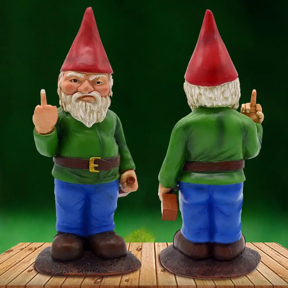 Naughty Garden Gnome Funny Middle Finger Garden Gnome Go Away Lawn Gnome Statue for Garden Decoration