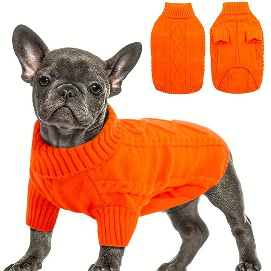 1pc Cozy Acrylic Turtleneck Dog Sweater - Twisted Knit Pullover for Small to Medium Breeds - Machine Washable Warm Pet Clothing for Chihuahuas, Bulldogs, Dachshunds, Pugs, Yorkshire Terriers - All Seasons