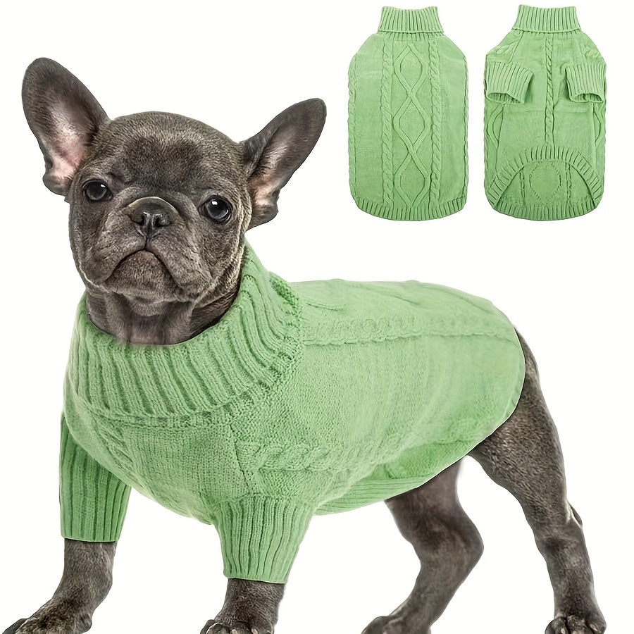 1pc Cozy Acrylic Turtleneck Dog Sweater - Twisted Knit Pullover for Small to Medium Breeds - Machine Washable Warm Pet Clothing for Chihuahuas, Bulldogs, Dachshunds, Pugs, Yorkshire Terriers - All Seasons
