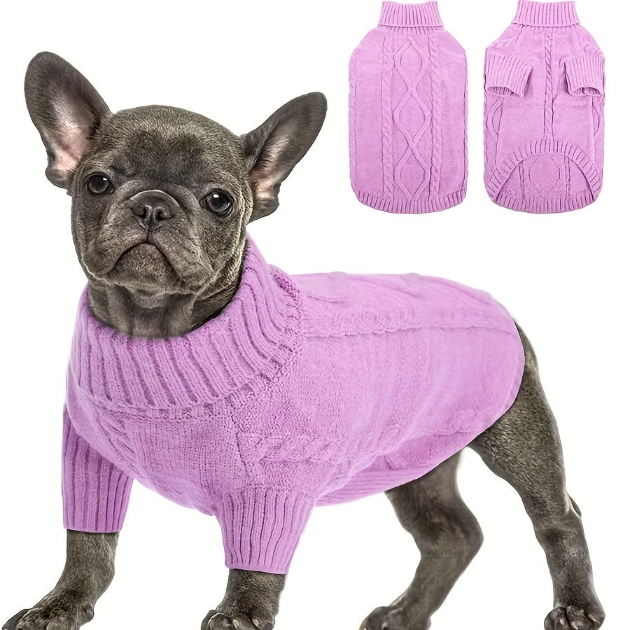 1pc Cozy Acrylic Turtleneck Dog Sweater - Twisted Knit Pullover for Small to Medium Breeds - Machine Washable Warm Pet Clothing for Chihuahuas, Bulldogs, Dachshunds, Pugs, Yorkshire Terriers - All Seasons