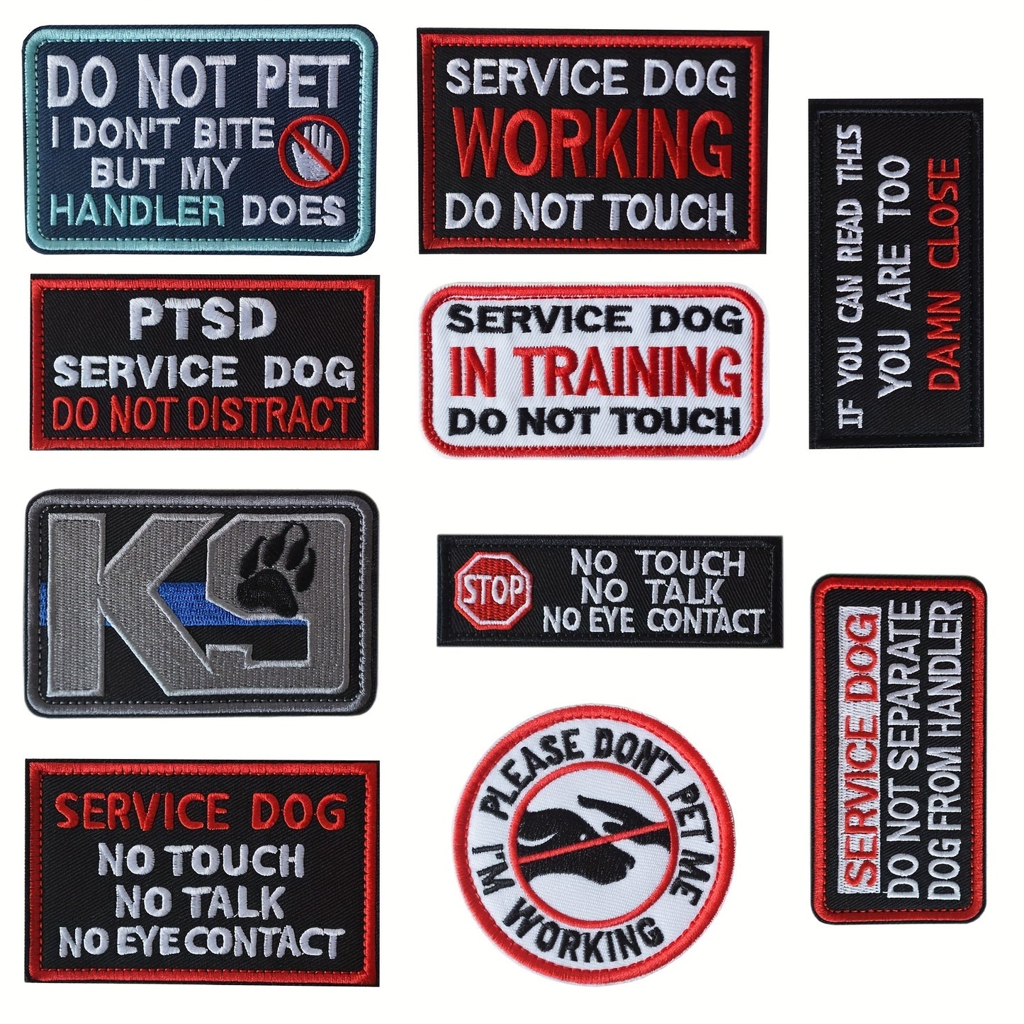 J.CARP 10pcs Service Dog Patches, Acrylic Embroidered Fastener Hook And Loop Patch for Dog Vest Harnesses Collar, Collars for Dogs