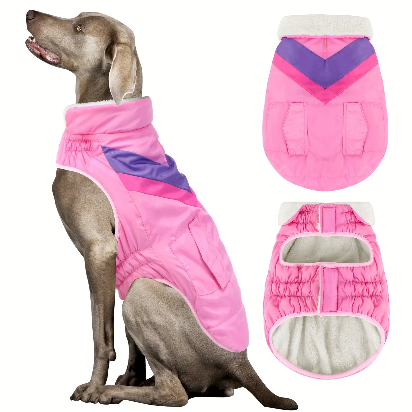 All-Season Warm Fleece Dog Vest with Harness - Windproof Turtleneck Coat for Small to Large Breeds, Green with Yellow Accents, Hook-and-loop Fastener Closure & Pockets for Comfortable Outdoor Adventures, Dog Jacket