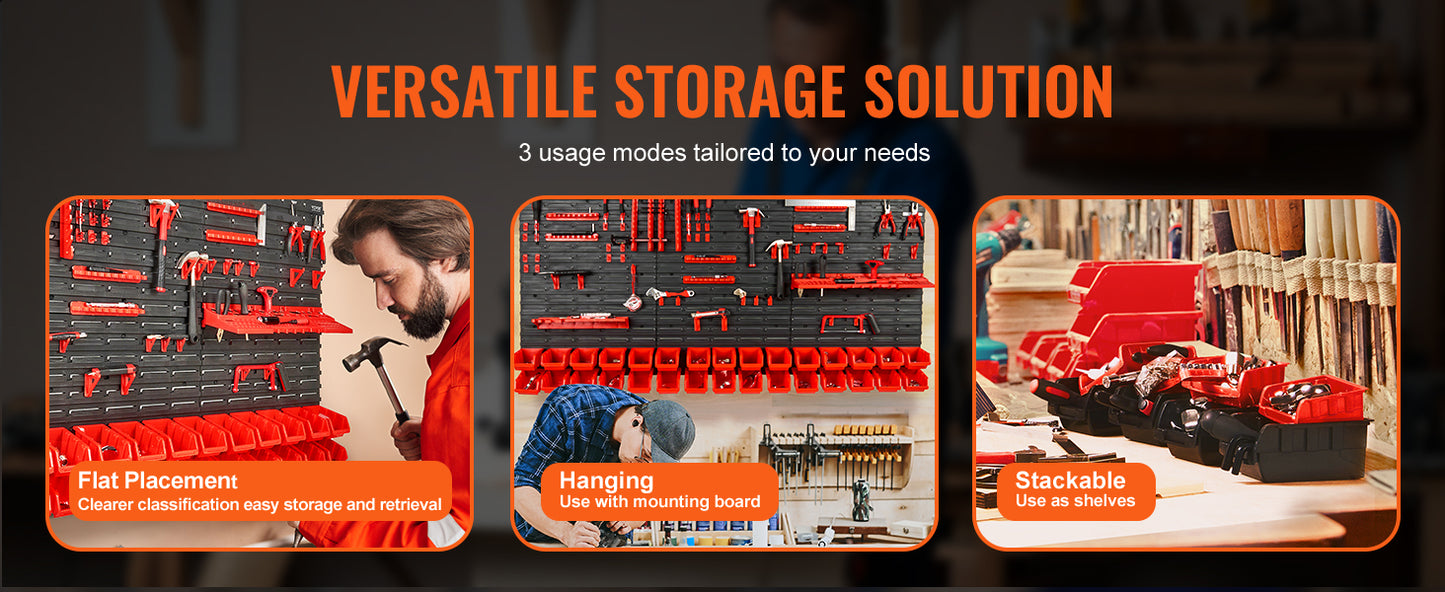 SucceBuy Wall Mounted Storage Bins 30/48Bin Parts Rack Organizer Garage with Wall Panels Hooks Plastic Shop Tool for Screw Nails